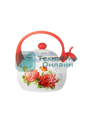 Чайник для плиты LR00-20 LARA (эмаль) RED 2.5 л, индукционное дно, свисток, автоподъем крышки