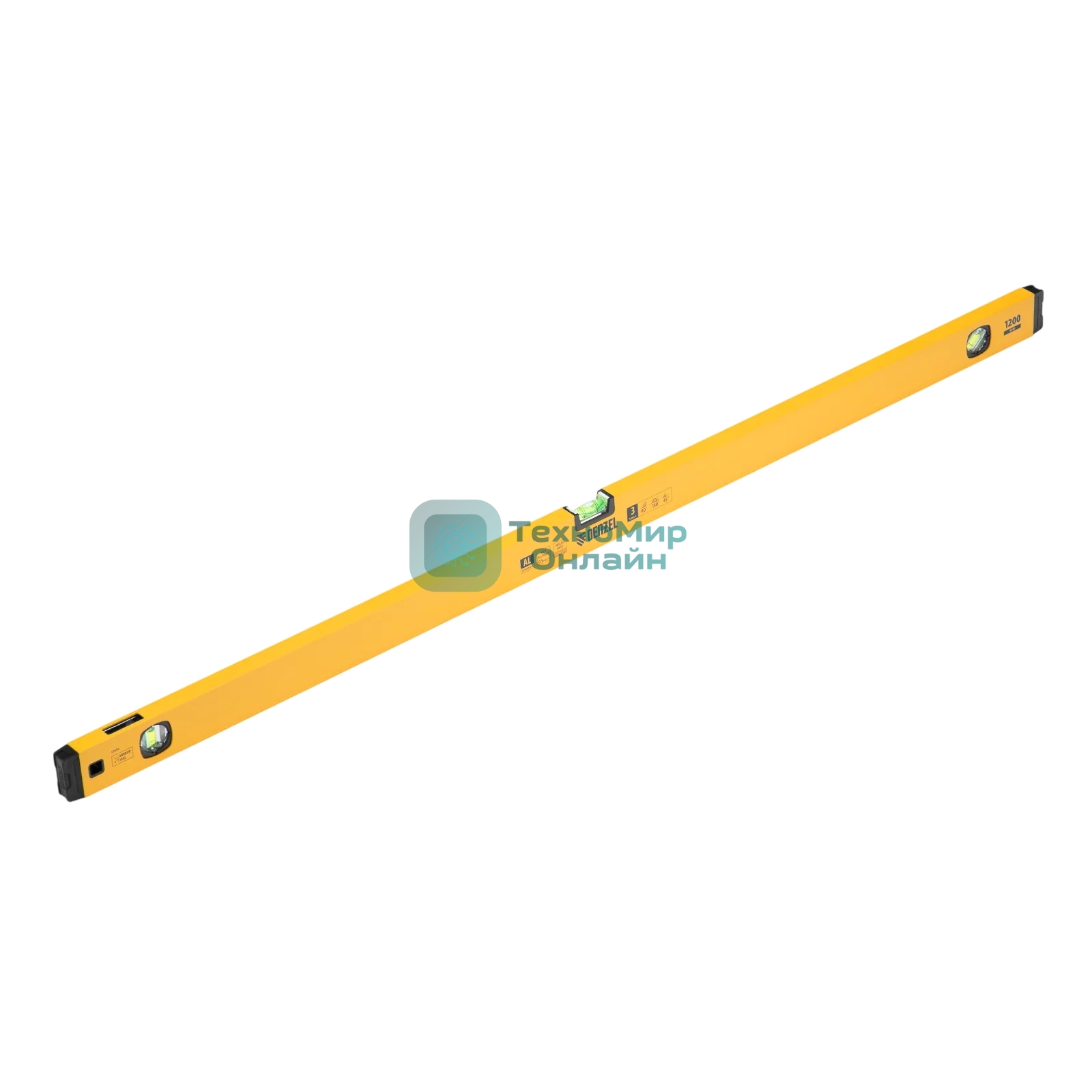 Уровень алюминиевый Denzel, магнит., фрезерованный, 3 глазка (1 зеркал.), 0,5 мм/м, 1200 мм