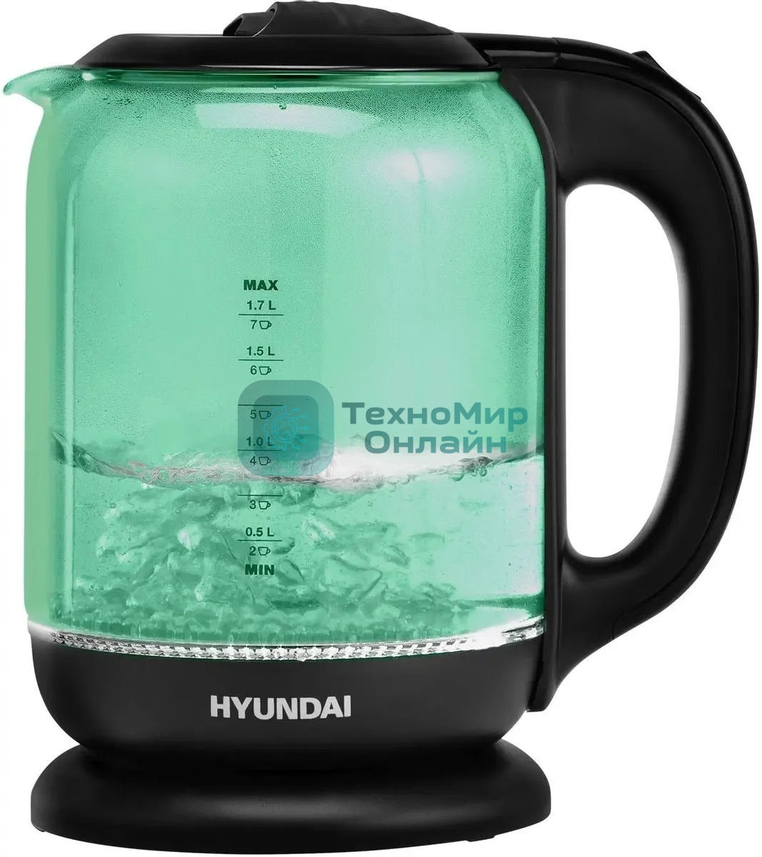 Чайник электрический Hyundai HYK-G2807 1.8л. 2200Вт бирюзовый/черный (корпус: стекло)