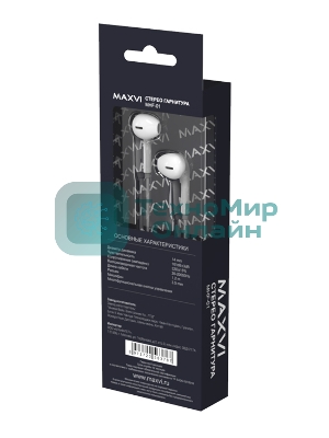 Проводные наушники Maxvi MHF-01 белый, вкладыши, проводной (Jack 3.5 мм), встроенный микрофон