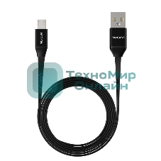 Кабель Maxvi MC-15M black, USB-A - microUSB, 2A ток макс. нагрузки 2А, макс. напряжение 5V; стандарт USB 2.0; плоский кабель, длина 1м, оплетка TPE, металлические корпуса разъемов, цвет черный