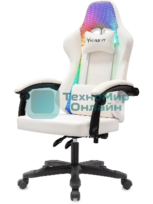 Кресло игровое Knight Wolf RGb белый эко.кожа/сетка, крестов. пластик