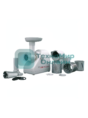 Мясорубка электрическая Белвар Помощница КЭМ-36/220-4-33 белый, 1000 Вт, 0.6 кг/мин, реверс, защита от перегрузки, насадки - 6