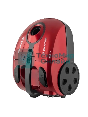 Пылесос BRAYER BR4223 черный/красный, 380/1800 Вт, уборка сухая, пылесборник мешок 2.5 л
