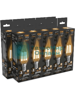 Лампа филам. Gauss Filament 13Вт цок.:E14 свеча св.свеч.бел.теп. (упак.:10шт) (104801113)