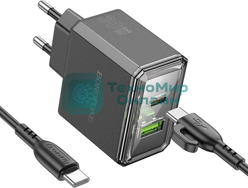 Сетевое зарядное устройство BOROFONE (6941991110689) BAS32A 1USB+1Type-C 3.0A QC3.0 PD 30W, черный