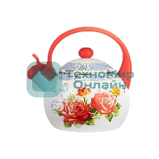 Чайник для плиты LR00-20 LARA (эмаль) RED 2.5 л, индукционное дно, свисток, автоподъем крышки