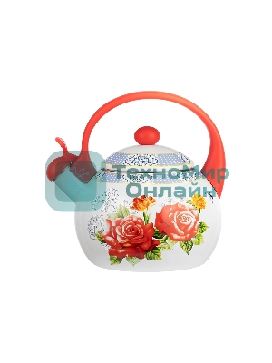 Чайник для плиты LR00-20 LARA (эмаль) RED 2.5 л, индукционное дно, свисток, автоподъем крышки