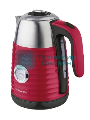 Чайник электрический Willmark WEK-1738PST 1.7 л, нержавейка+пластик, красный, термометр, 2200 Вт