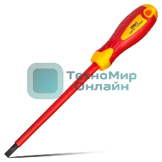 Диэлектрическая шлицевая отвертка Deli DL5161501 6,5х150 мм сталь Cr-V, сертификат VDE для работ под напряжением до 1000 В.
