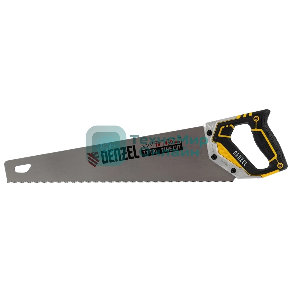 Ножовка по дереву Denzel 450 мм, 11 TPI, зуб 3D, металлопластиковая рукоятка
