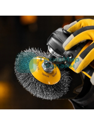 Щетка для УШМ Denzel 125 мм, М14, тарелка, витая нержавеющая проволока 0,3 мм