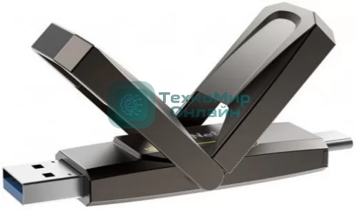 Флешка USB Netac US5 (NT03US5C-128G-32TA), 128Gb, USB 3.2/TypeC, 550/500, черный