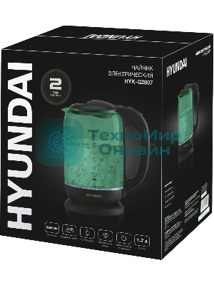 Чайник электрический Hyundai HYK-G2807 1.8л. 2200Вт бирюзовый/черный (корпус: стекло)