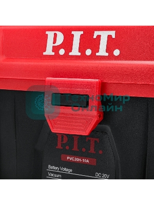 Строительный пылесос P.I.T. PVC20H-10A SOLO красный, питание от аккумулятора, 200 Вт, уборка сухая/влажная/выдув, пылесборник 10 л