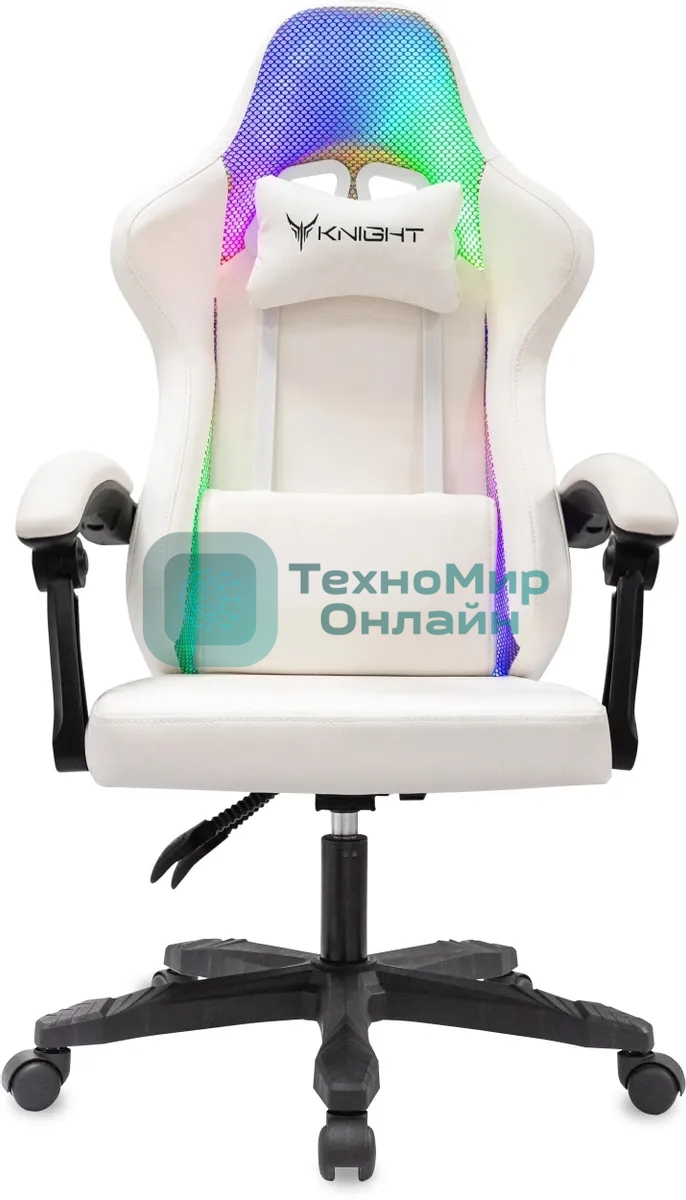 Кресло игровое Knight Wolf RGb белый эко.кожа/сетка, крестов. пластик