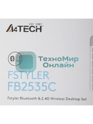 Комплект клавиатура+мышь A4Tech FStyler FB2535C беспроводной, USB + Bluetooth, 2000 DPI, белый
