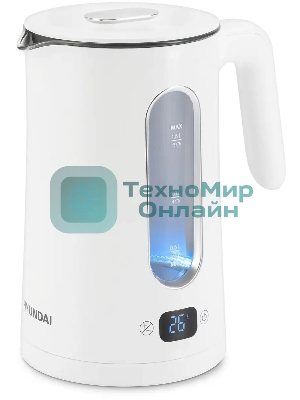 Чайник электрический Hyundai HYK-G5510 1.5 л, 2200 Вт, белый/прозрачный корпус: стекло