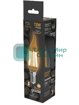 Лампа филам. Gauss Filament 13Вт цок.:E14 свеча св.свеч.бел.теп. (упак.:10шт) (104801113)