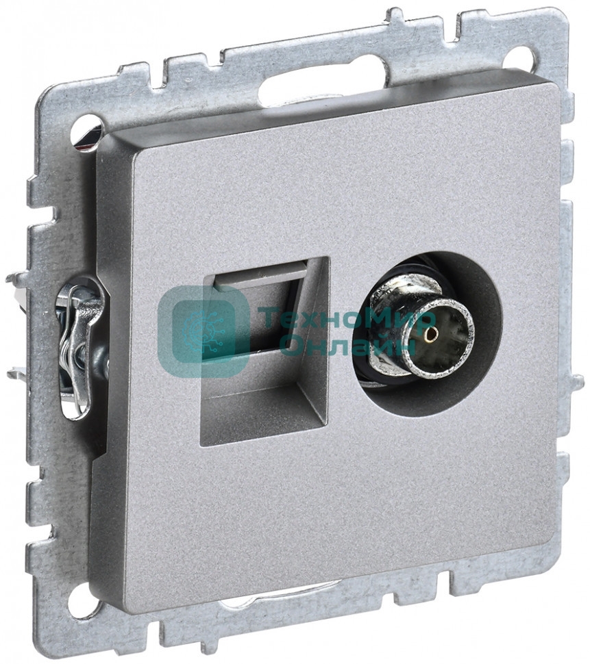 Розетка телевизионная двойная TV+RJ45 IEK Brite РТВ/РК12-БрА (BR-AK20-1-K47) кат.5E алюминий