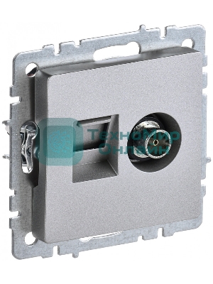 Розетка телевизионная двойная TV+RJ45 IEK Brite РТВ/РК12-БрА (BR-AK20-1-K47) кат.5E алюминий