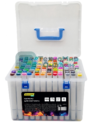 Набор маркеров для скетчинга Silwerhof Idea, двойной пишущий наконечник, 1-7 мм, 120 цветов (120 шт.) пластиковая коробка