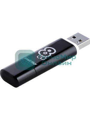Флешка USB Smartbuy Glossy series black (SB8GbGS-K), 8Gb, USB 2.0, R/W 25/15, черный