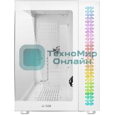 Компьютерный корпус Ginzzu V580 RGb подсветка, закаленное стекло 1хUSB 3.0,1хUSB 2.0, AU белый ATX