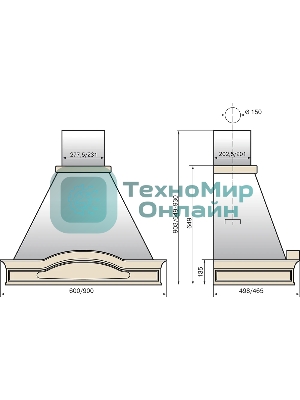 Вытяжка каминная Elikor Вилла Фрукты 90П-650-П3Д бежевый/дуб, 90 см, 650 куб. м/ч, 56 дБ