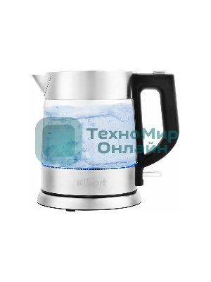 Чайник электрический Kitfort КТ-647 1л. 2200Вт нержавеющая сталь/черный (корпус: стекло)
