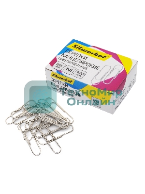 Скрепки Silwerhof 194041 никель 28мм (упаковка: 100 шт) картонная коробка