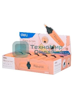 Текстовыделитель Deli EU356-OR Macaron, скошенный пишущий наконечник, 1-5мм, персиковый