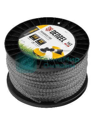 Леска для триммера Denzel двухкомпонентная витой квадрат, 3,0мм х 163м, на DIN катушке EXTRA CORD