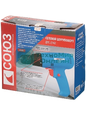 Дрель-шуруповерт СОЮЗ ДУС-2142, 450 Вт, 14,5 Нм, щеточный