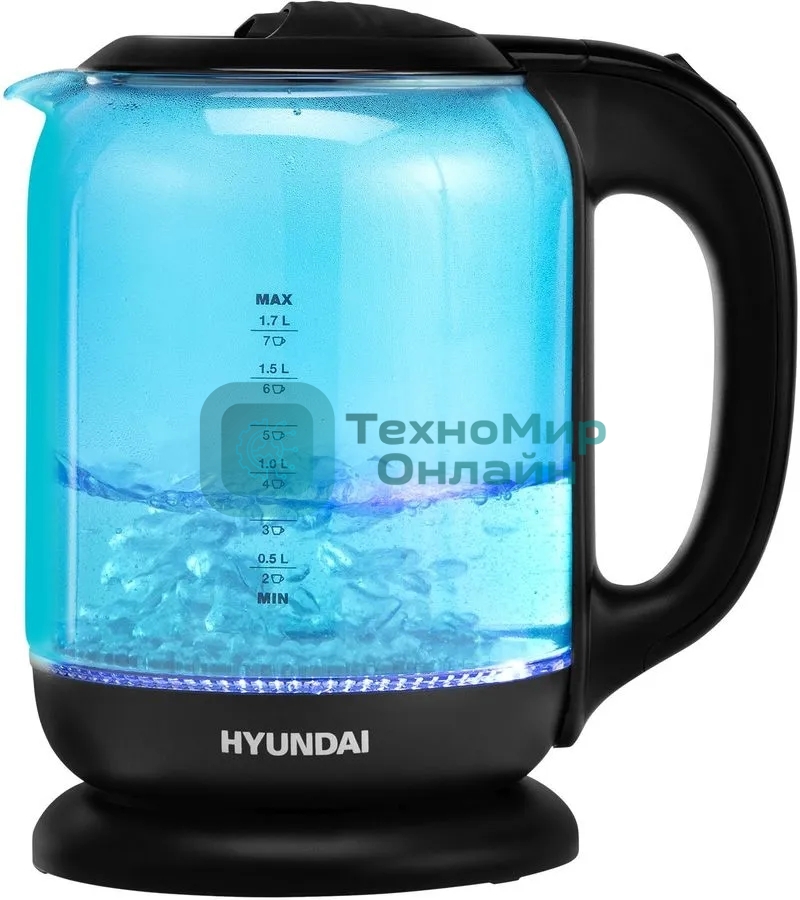 Чайник электрический Hyundai HYK-G2806 1.8л. 2200Вт голубой/черный (корпус: стекло)