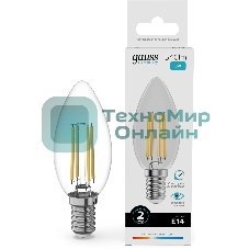 Лампа светодиодная филаментная Gauss Filament 8Вт цок.: E14 свеча св. свеч. бел. нейт. (упак.: 10 шт)