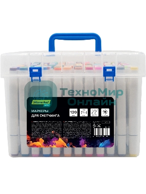 Набор маркеров для скетчинга Silwerhof Idea, двойной пишущий наконечник, 1-7 мм, 120 цветов (120 шт.) пластиковая коробка