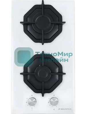 Газовая варочная панель Maunfeld EGHG.32.2CW/G, 2 конфорки, закаленное стекло, белый