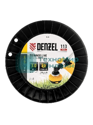 Леска для триммера Denzel зубчатый квадрат, 3,0мм х 113м, на DIN катушке FLEX CORD
