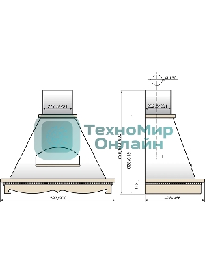 Вытяжка каминная Elikor Бельведер 90П-650-П3Д бежевый/дуб, 90 см, 650 куб. м/ч, 56 дБ