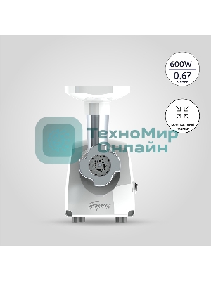 Мясорубка электрическая Аксион Бриз М12.21 белый, 600 Вт, 0.67 кг/мин, защита от перегрузки, насадки - 1