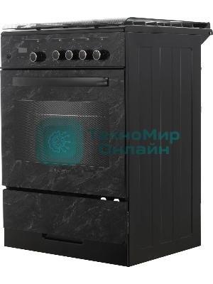 Плита газовая Gefest ПГ 6300-03 0053 мрамор черный, конфорок 4 шт, духовка 52 л, 60 см x 85 см x 60 см
