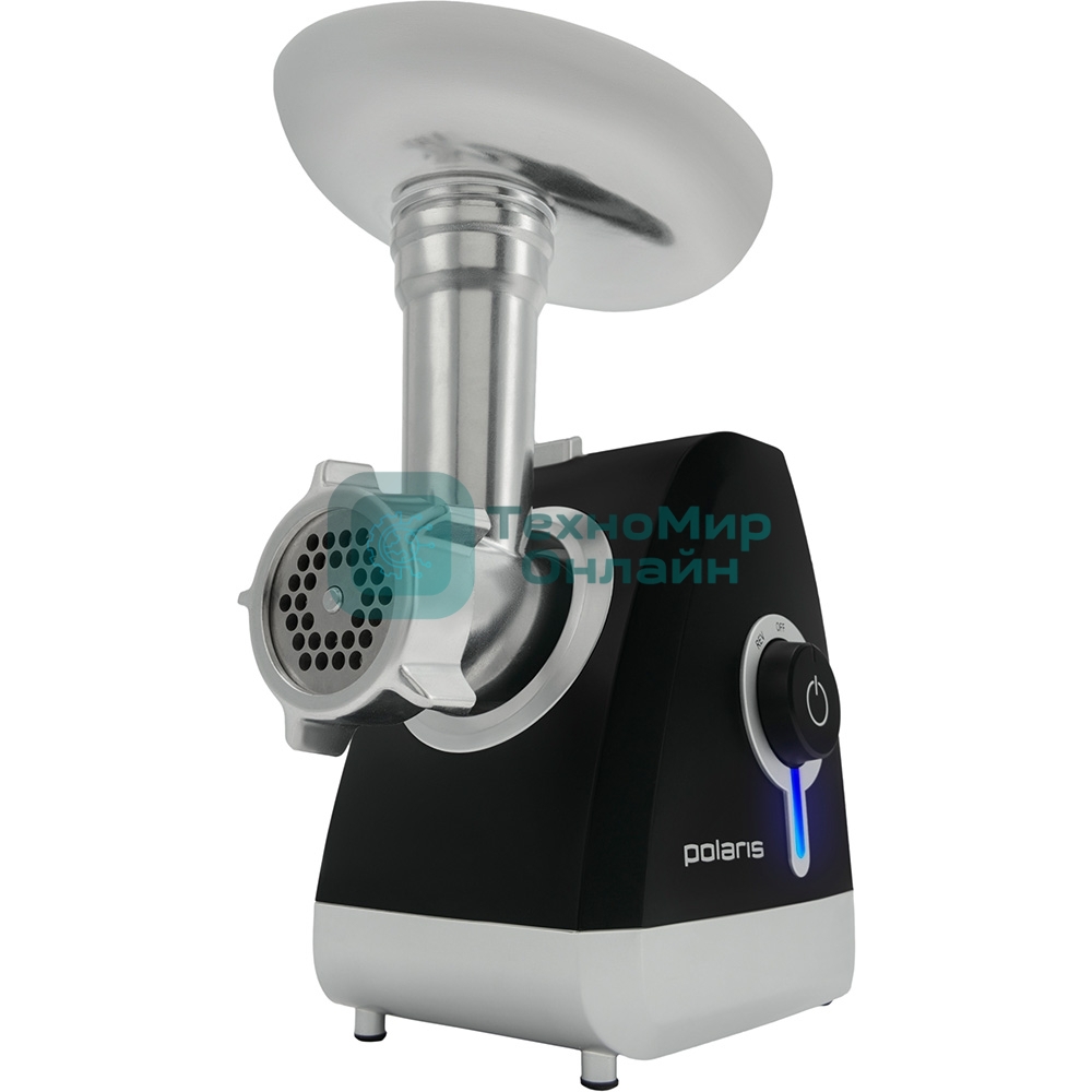 Мясорубка электрическая Polaris PMG 2027L черный, 2000 Вт, 2.0 кг/мин, реверс, защита от перегрузки, металлический лоток, насадки - 5