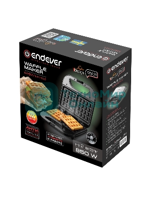 Вафельница Endever Skyline WM-21 черный/стальной, 850 Вт, на 2 вафли, автом. терморегулятор, размеры 22,4*21,7 см