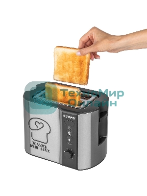 Тостер электрический ENDEVER Skyline ST-127, мощность 800 Вт, стальной/черный, 6 реж. поджаривания, 2 отсека для тостов, 4 шт/уп