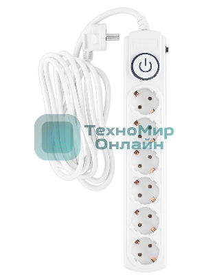 Сетевой фильтр Ippon BK-6-EU-3-10-W 3 м, 6 розеток, белый, коробка