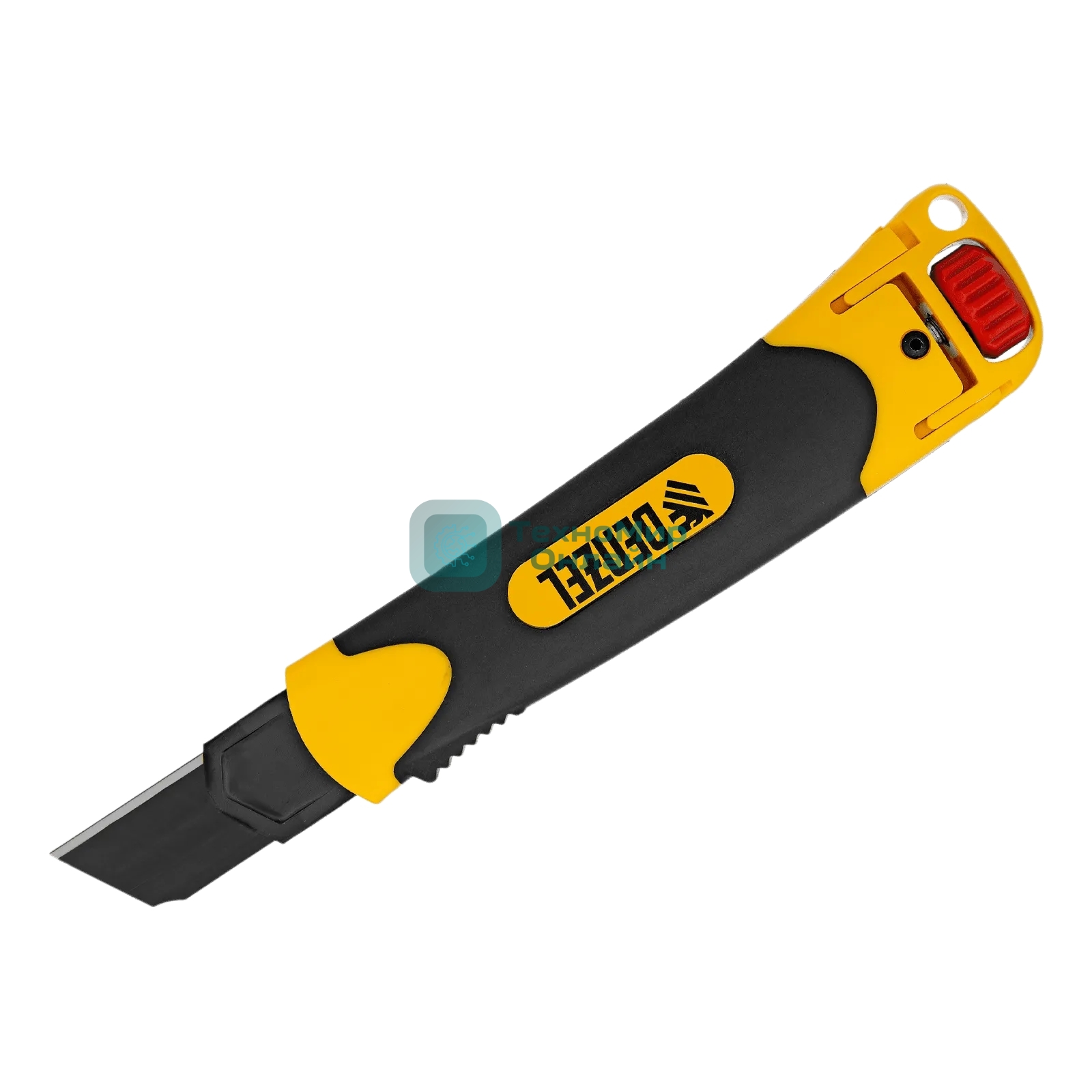 Нож Denzel 25 мм, сменное лезвие, SK4, корпус из ABS + TPR, торцевой зажим