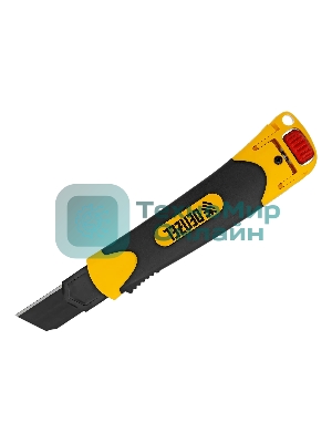 Нож Denzel 25 мм, сменное лезвие, SK4, корпус из ABS + TPR, торцевой зажим