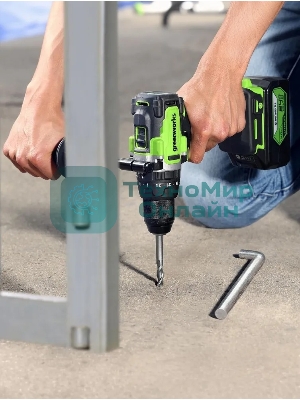 Дрель-шуруповерт аккумуляторная Greenworks GD24DD140 24V, 70/140Нм,Anti-kickback,2х4Ач,ЗУ,кор 3707607CUD