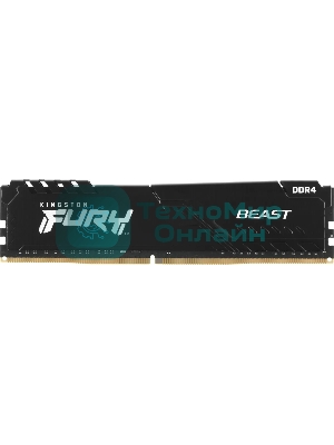 Оперативная память Kingston Fury Beast, DDR4, 64GB (4x16GB), 3600MHz, CL18, DIMM, радиатор, черный